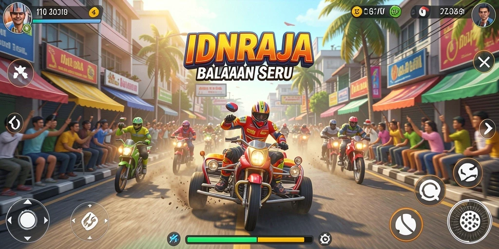 Gameplay seru IDNRAJA dengan aksi balapan yang mendebarkan.