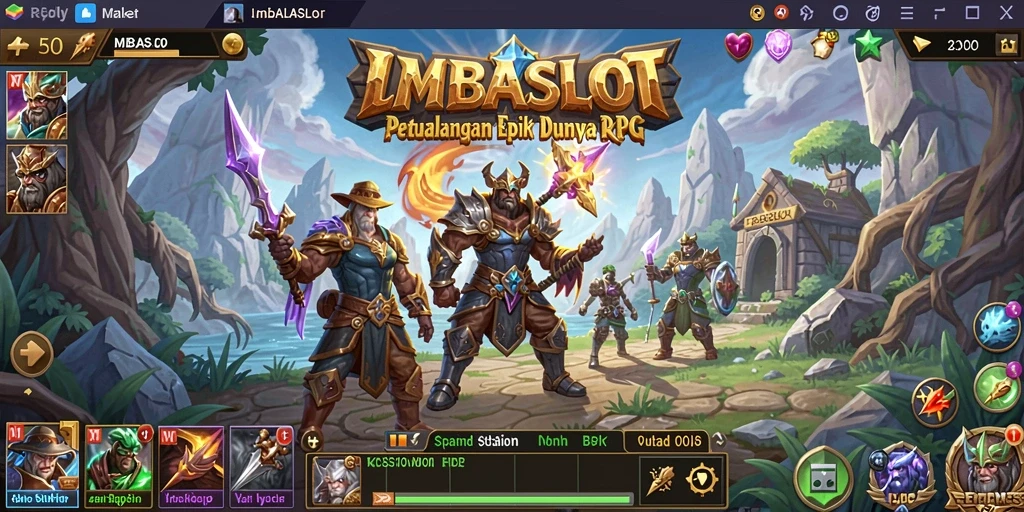 Screenshot gameplay LMBASLOT menampilkan pertarungan seru dalam dunia fantasi.